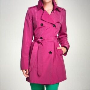Vince Camuto Fuchsia Pink Trench Coat Mid Length Double Breasted Size Small